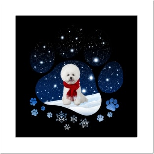 Snow Paw White Bichon Frise Christmas Winter Holiday Posters and Art